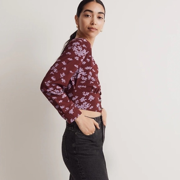 NWT Madewell V-Neck Button-Front Floral Cropped Shirt - Picture 4 of 8